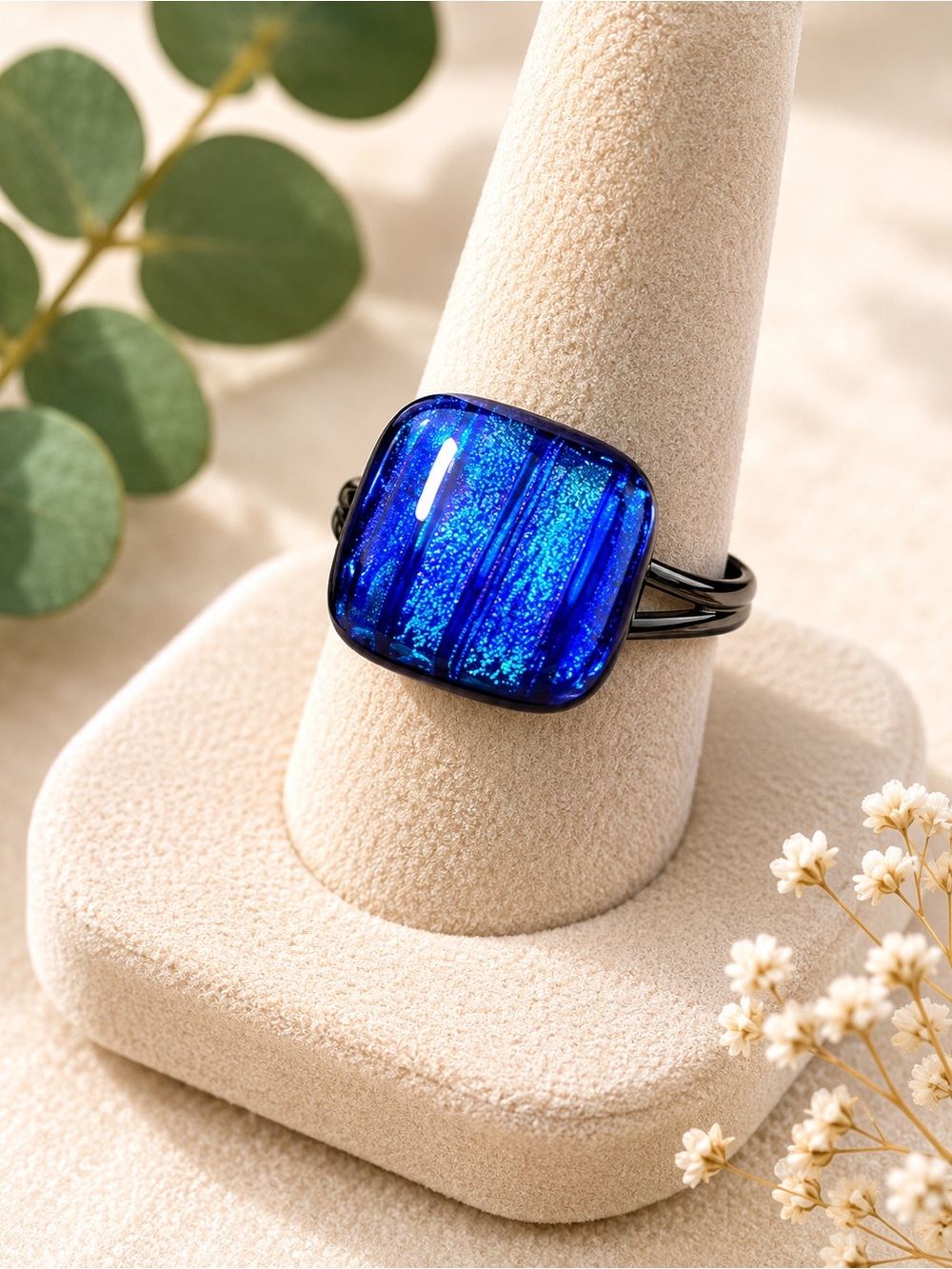 Dichroic Glass Blue Adjustable Ring